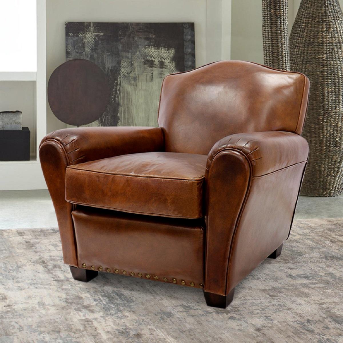 Pasargad - Palermo Upholstered Wing Chair in Brown, Leather