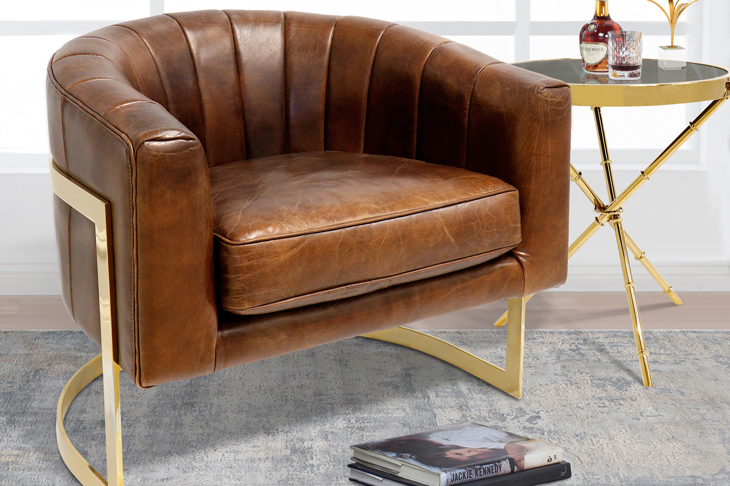 Pasargad - Vicenza Collection Barrel Leather Chair