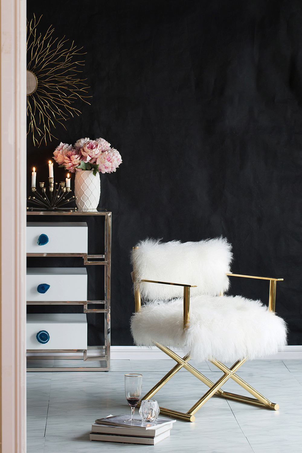 Pasargad Mongolian Fur Director's Chair - Gold