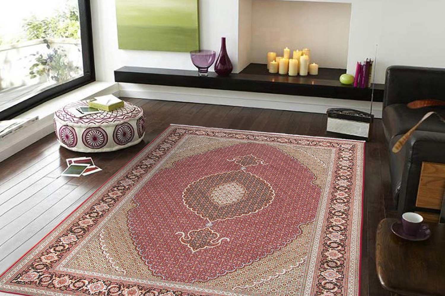 Pasargad Tabriz Collection Hand-Knotted Silk and Wool Area Rug (MAHI RED 7X10) - 79'' x 117''