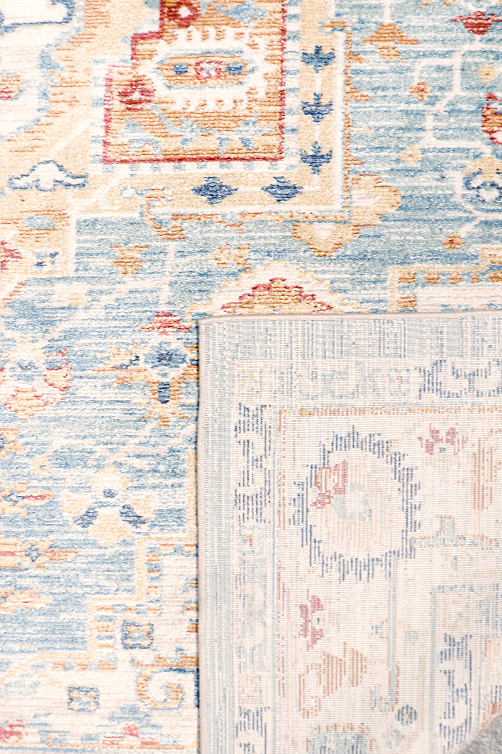 Pasargad Heritage Collection Power Loom L Blue and Ivory Area Rug (PFH-02 2.06X8) - 30'' x 96''