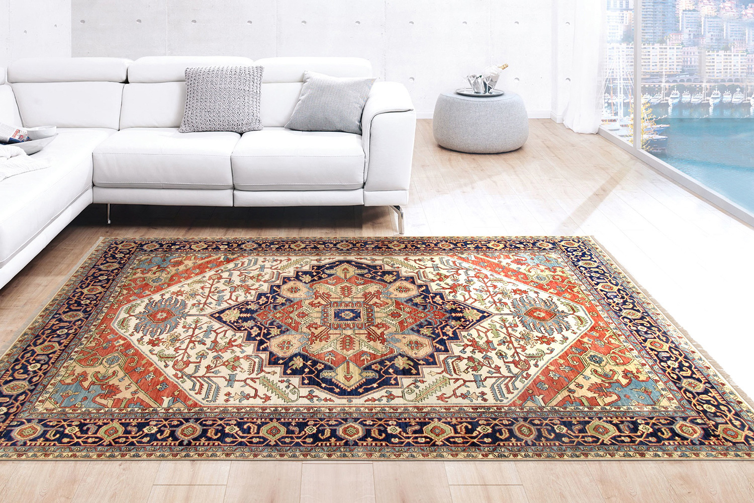 Pasargad Serapi Collection Hand-Knotted Ivory/Navy Wool Area Rug (PH-3 3X24) - 35'' x 290''