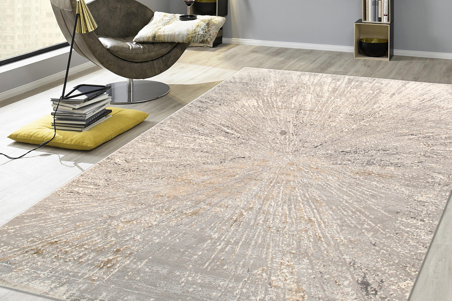 Pasargad Starburst Design Power Loom White Area Rug (PL-694C 4X6) - 48'' x 72''