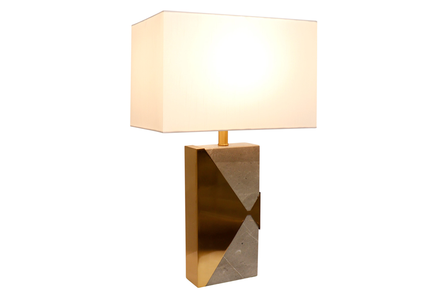 Pasargad - Triumph Collection Gray Marble and Gold Metal Modern Table Lamp with E27 Bulb and White Shade