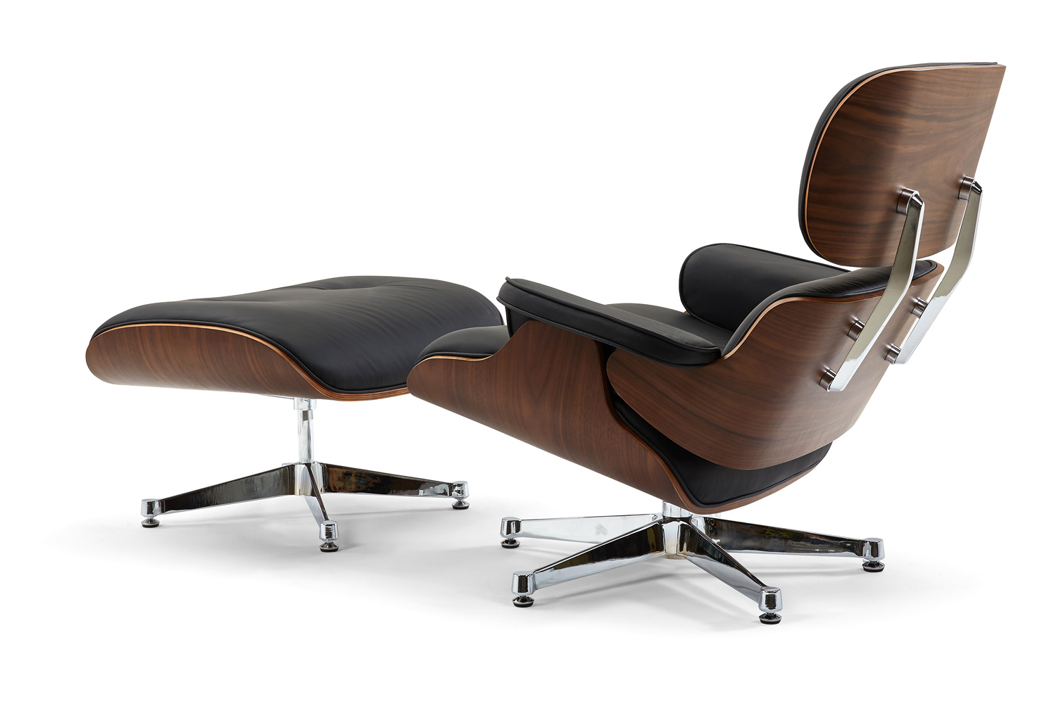 Pasargad Portfino Leather Lounge Chair with Ottoman - Black