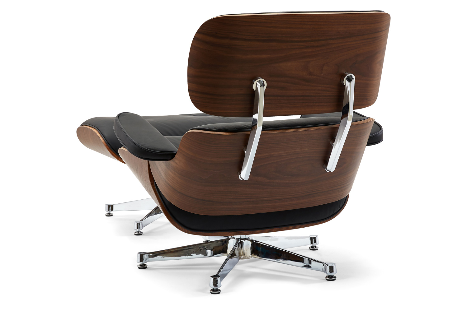 Pasargad Portfino Leather Lounge Chair with Ottoman - Black