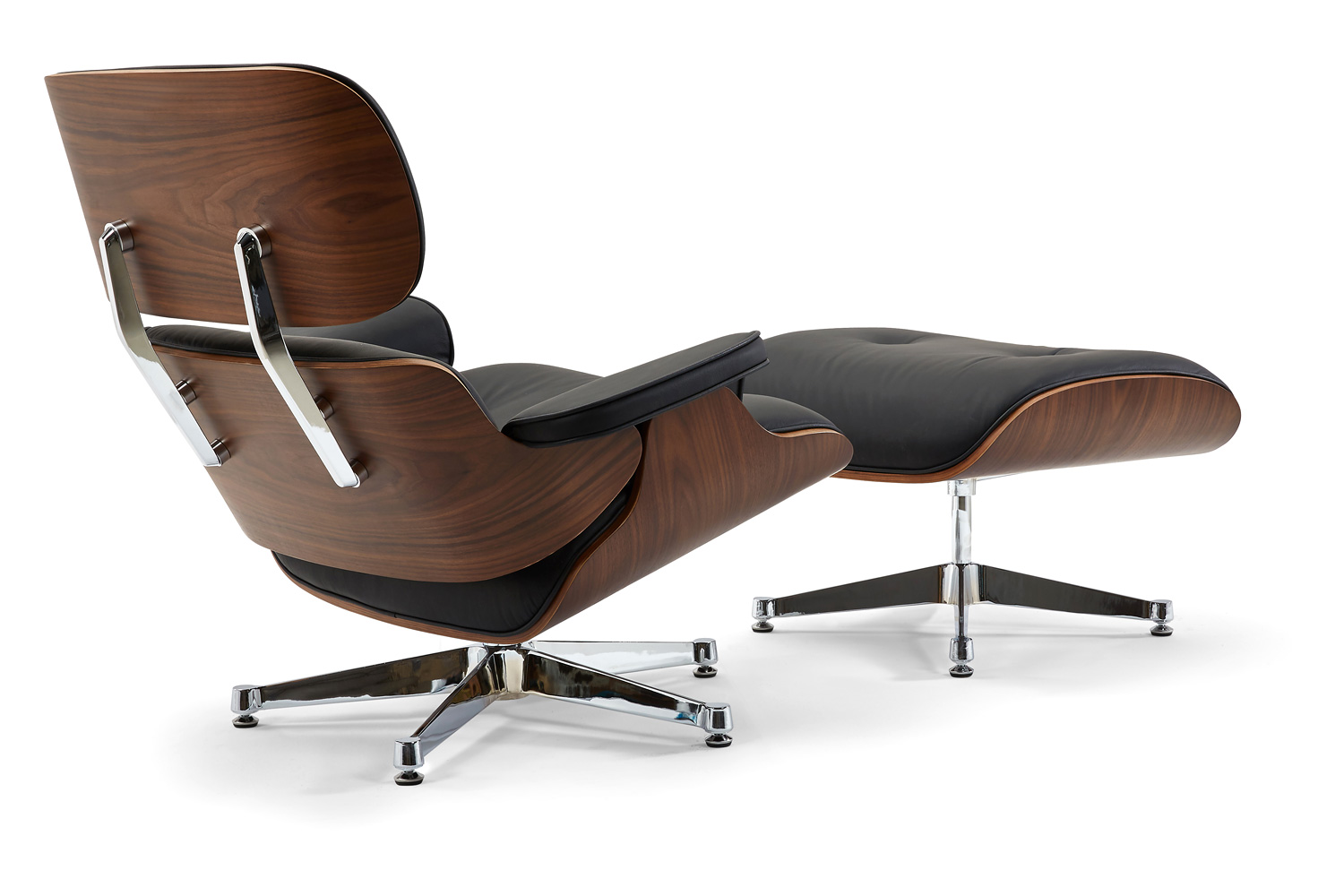 Pasargad Portfino Leather Lounge Chair with Ottoman - Black