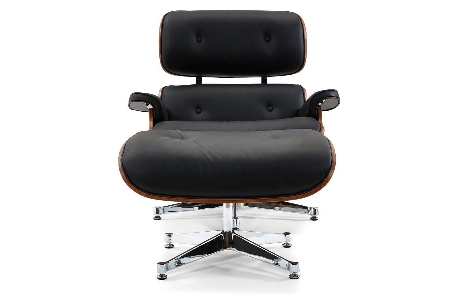 Pasargad Portfino Leather Lounge Chair with Ottoman - Black