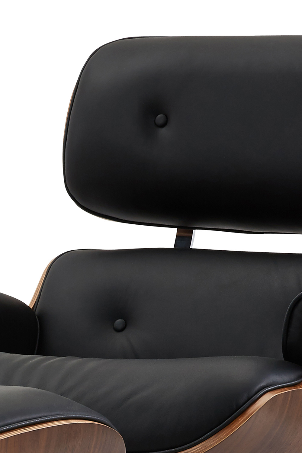Pasargad Portfino Leather Lounge Chair with Ottoman - Black