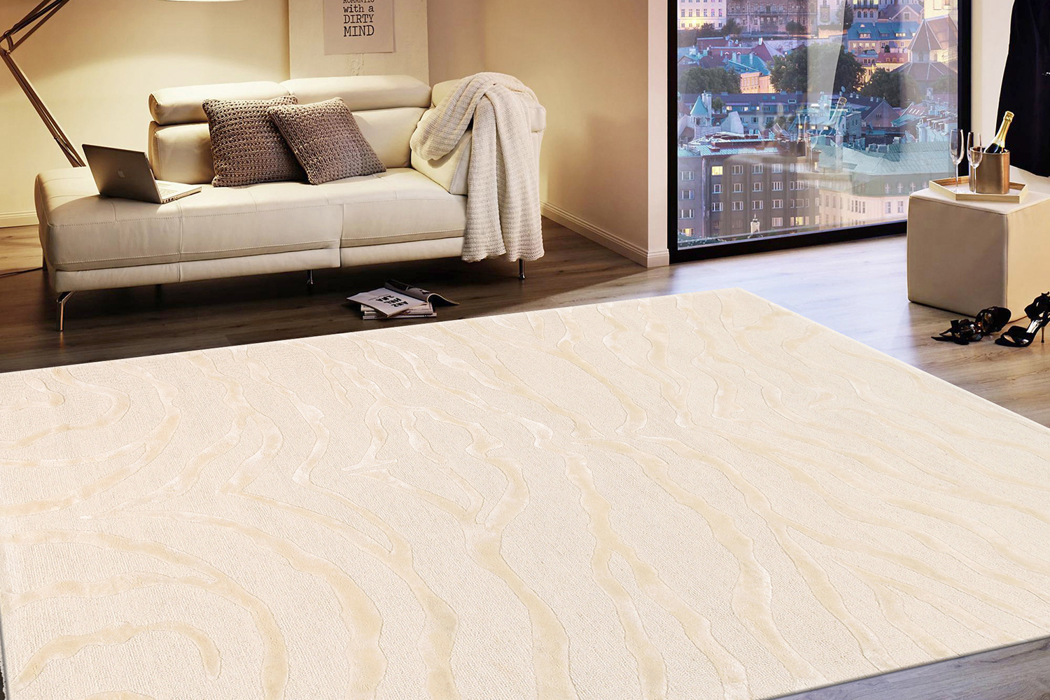 Pasargad Edgy Collection Hand-Tufted Ivory Silk and Wool Area Rug (PVCSK-01 4X6) - 48'' x 72''