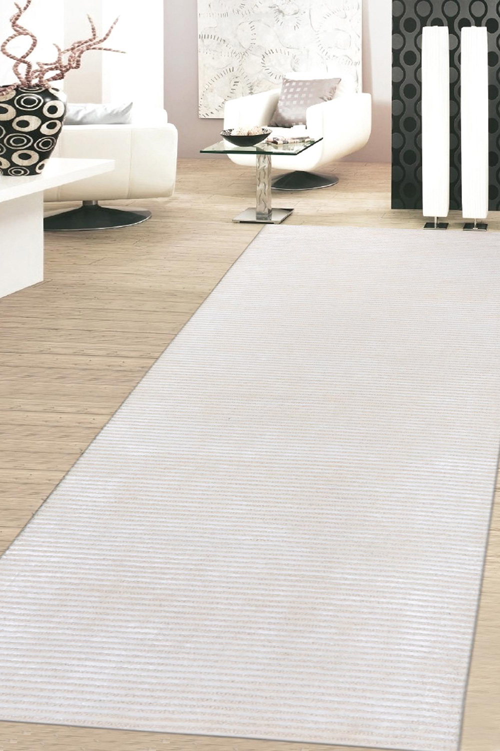 Pasargad Edgy Collection Hand-Tufted Silk and Wool Beige Runner Rug (PVNY-1 RNR 2.6X10) - 30'' x 120''