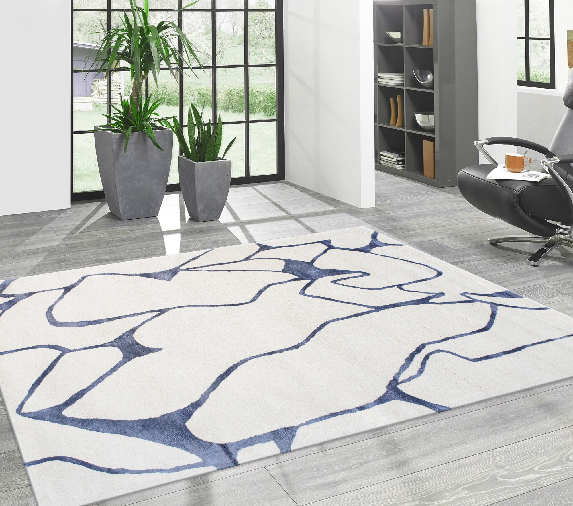 Pasargad - Edgy Collection Hand-Tufted Bamboo Silk/Wool Area Rug in Beige/Ivory, 60" x 96" (pvny-33 5x8)