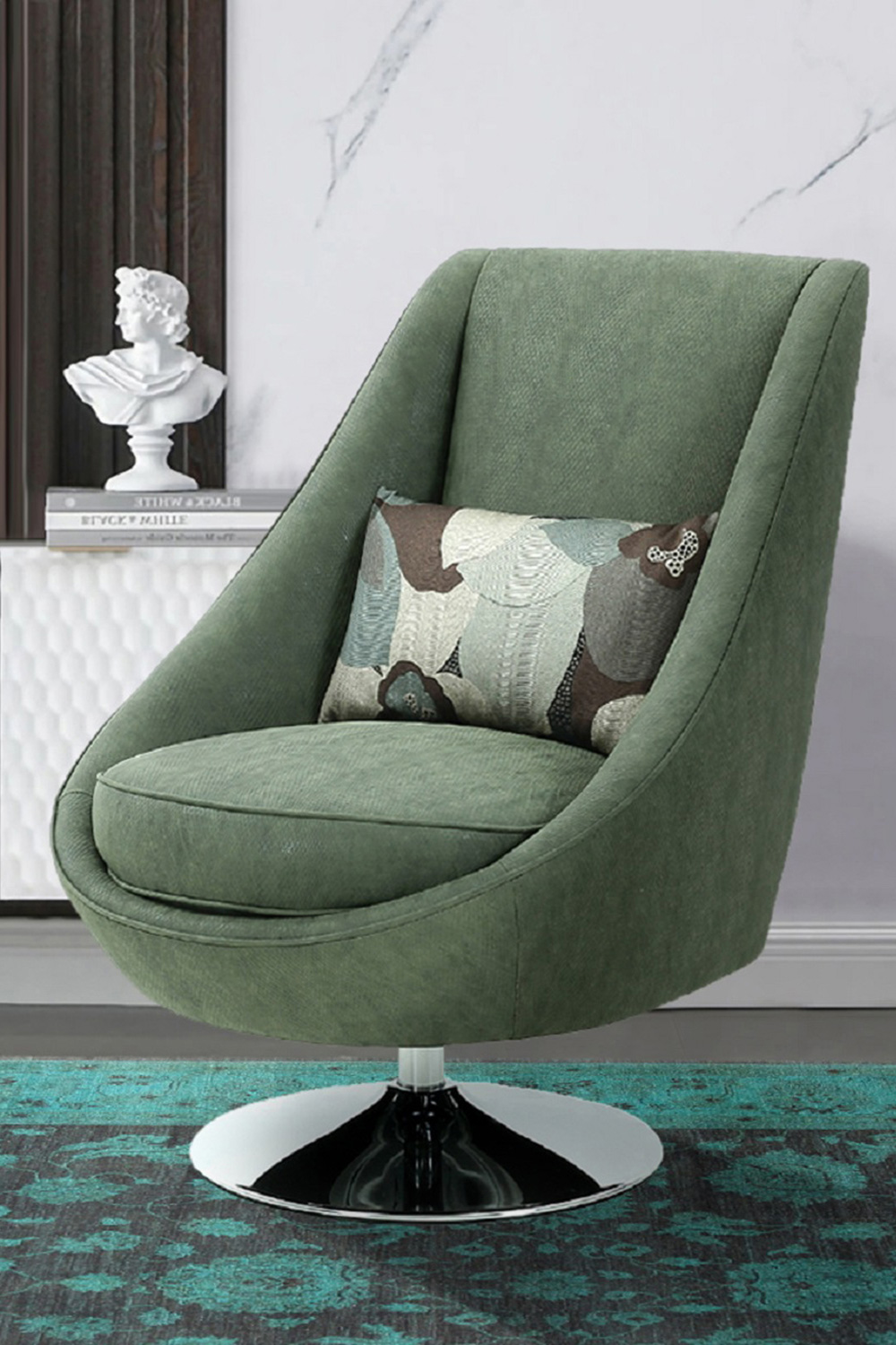 Pasargad - Noho Collection Silver Swivel Accent Chair with Pillow