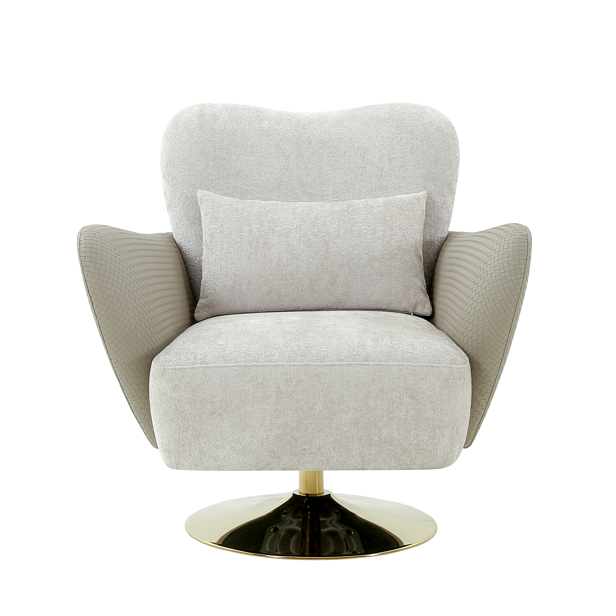 Pasargad - Mercer Swivel Base Lounge Chair in Beige/Gold, Poly Fabric
