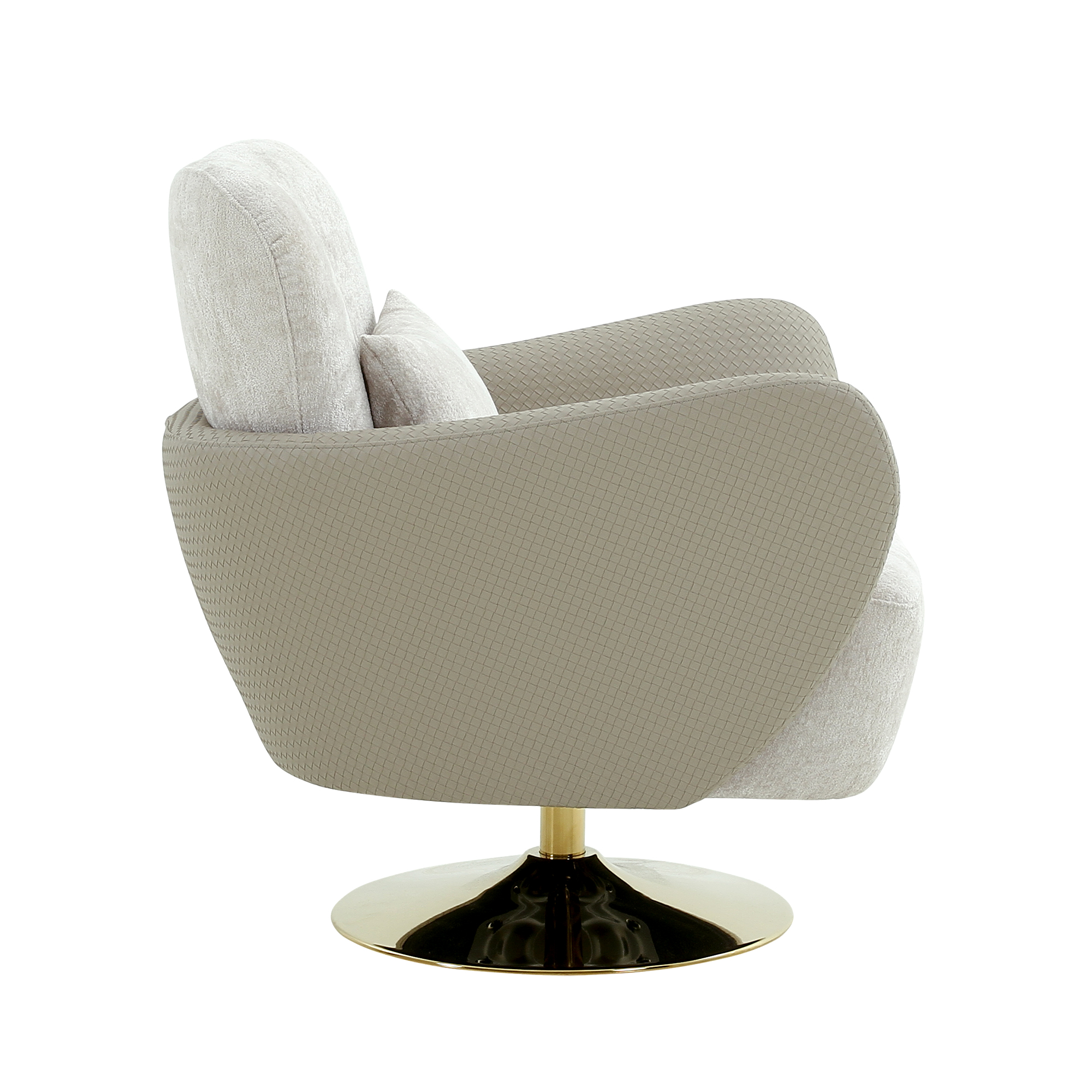Pasargad - Mercer Swivel Base Lounge Chair in Beige/Gold, Poly Fabric