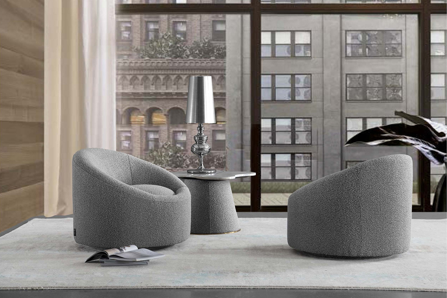Pasargad Sienna Collection Modern Swivel Chair - Gray