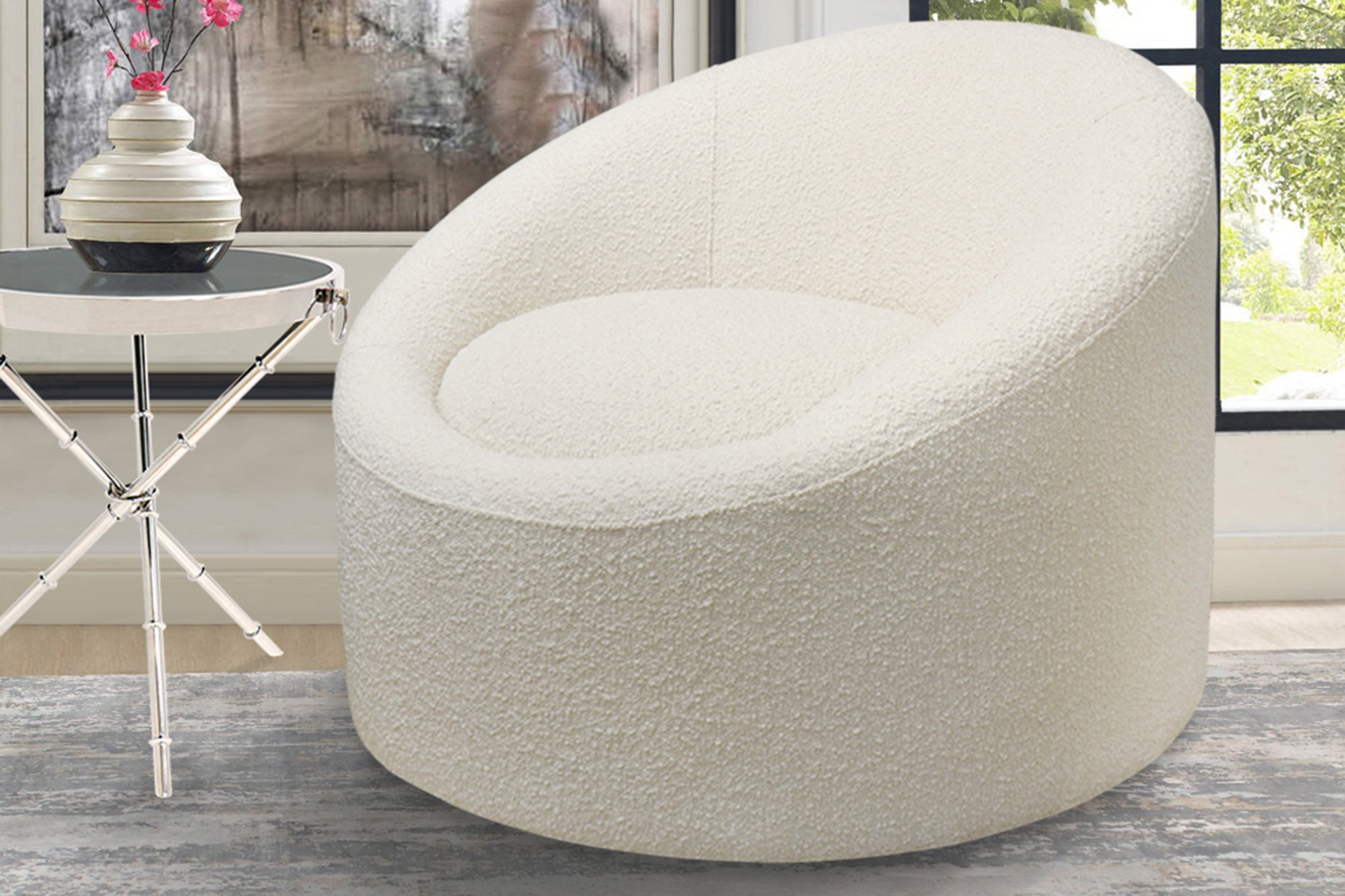 Pasargad Sienna Collection Modern Swivel Chair - White