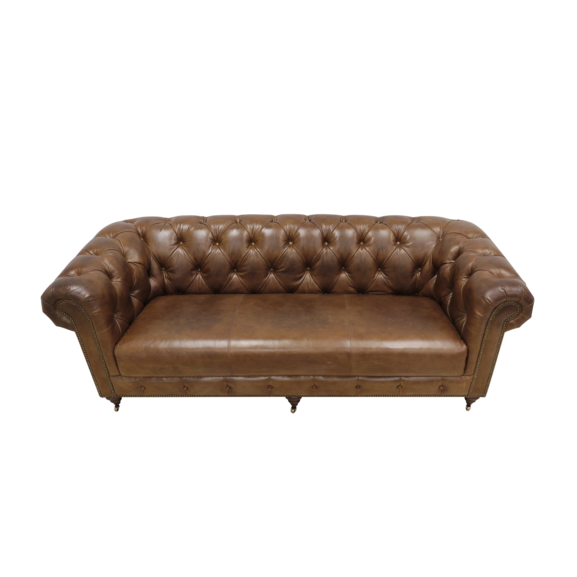 Pasargad - Chester Bay Tufted Chesterfield Sofa in Brown, Genuine Leather