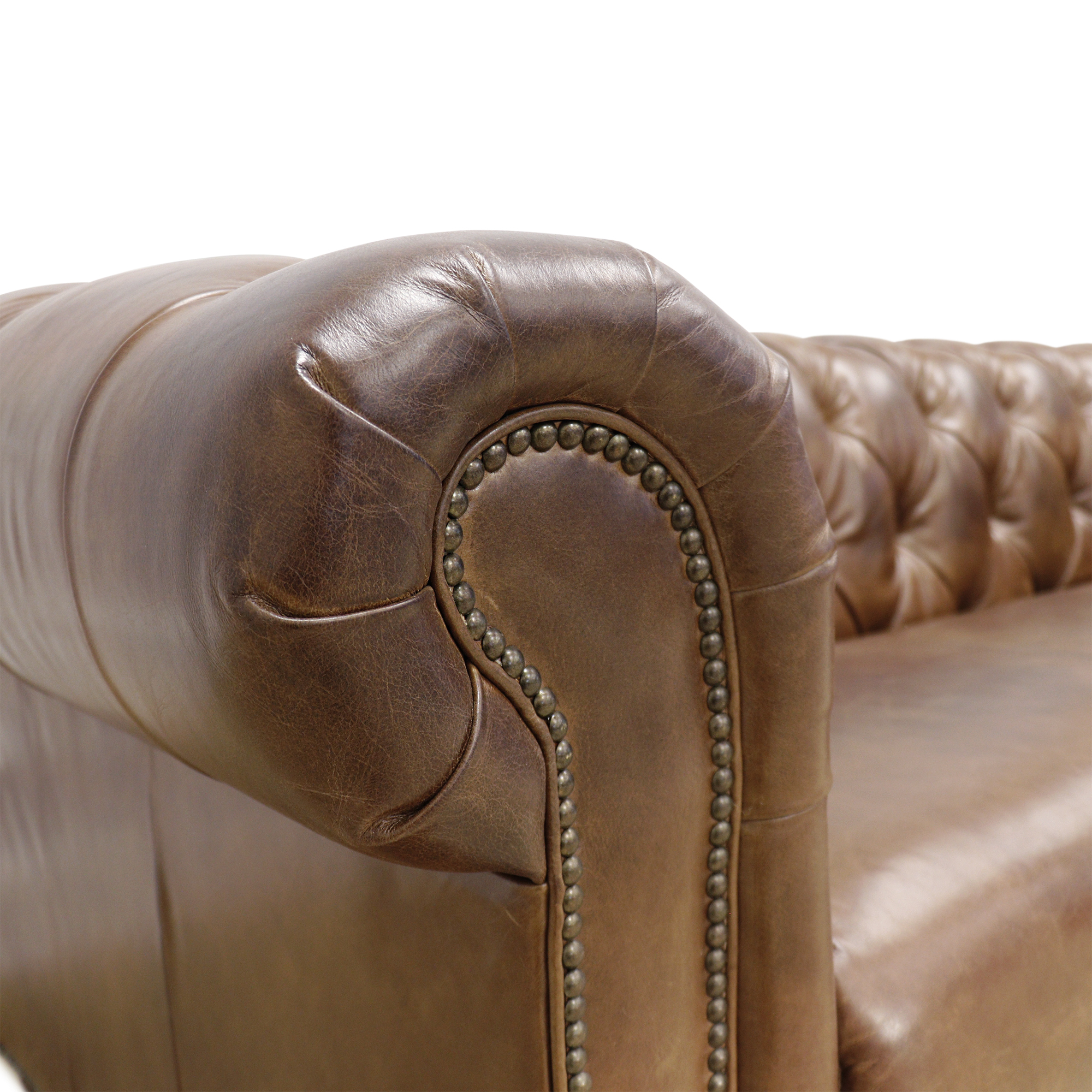 Pasargad - Chester Bay Tufted Chesterfield Sofa in Brown, Genuine Leather