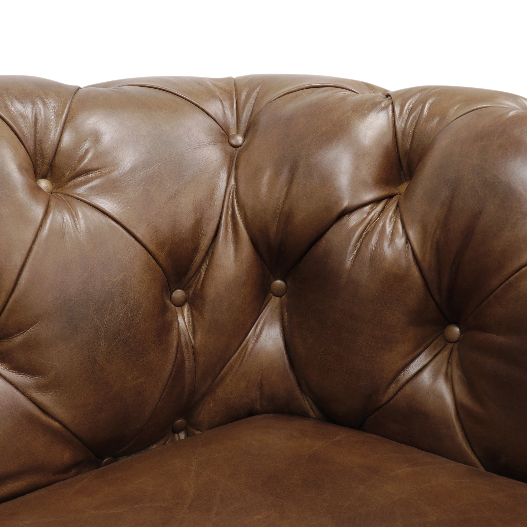 Pasargad - Chester Bay Tufted Chesterfield Sofa in Brown, Genuine Leather