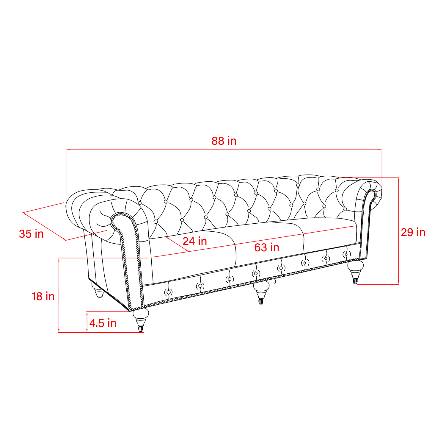 Pasargad - Chester Bay Tufted Chesterfield Sofa in Brown, Genuine Leather