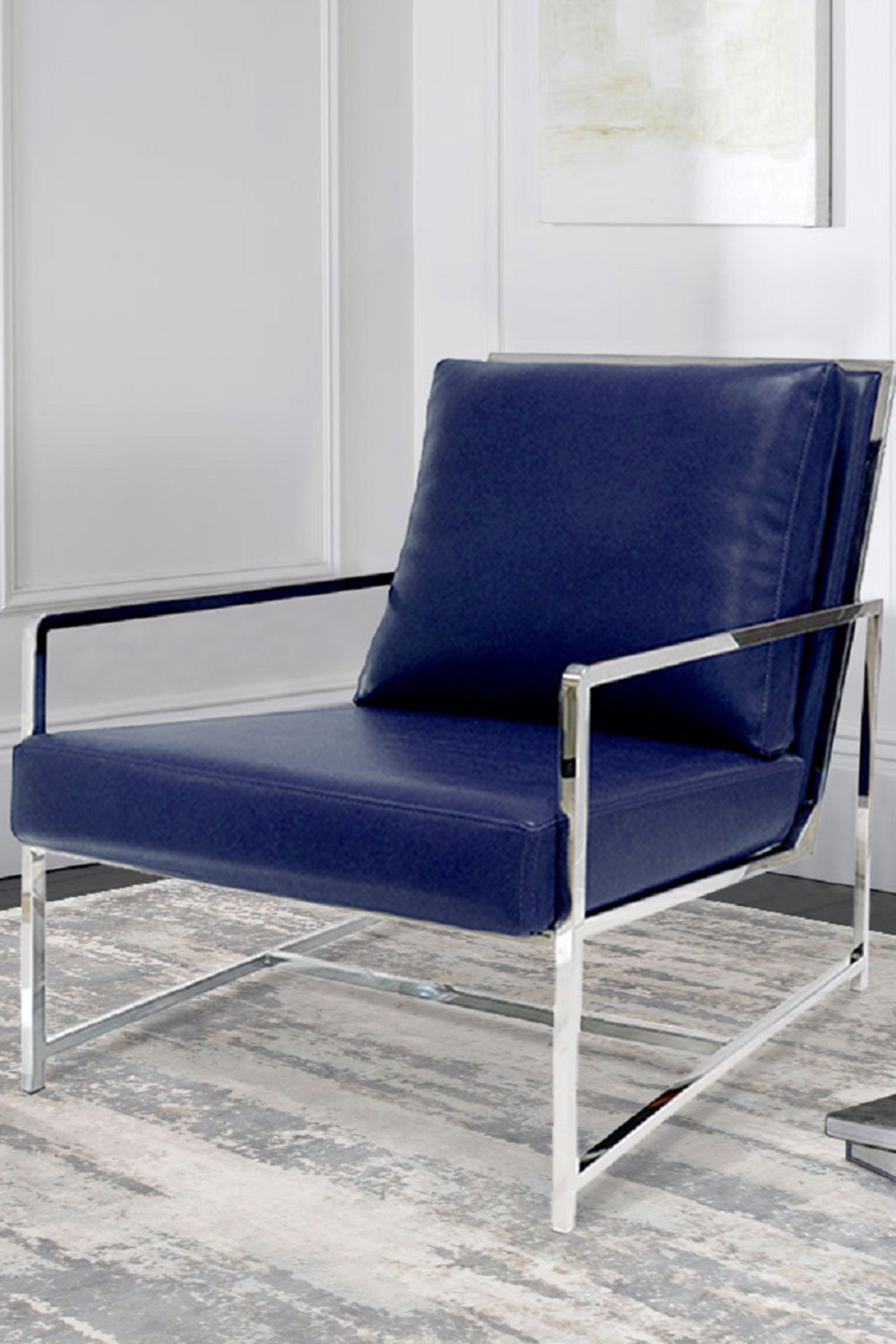 Pasargad Luxe Collection Navy Leather Chairs - Navy