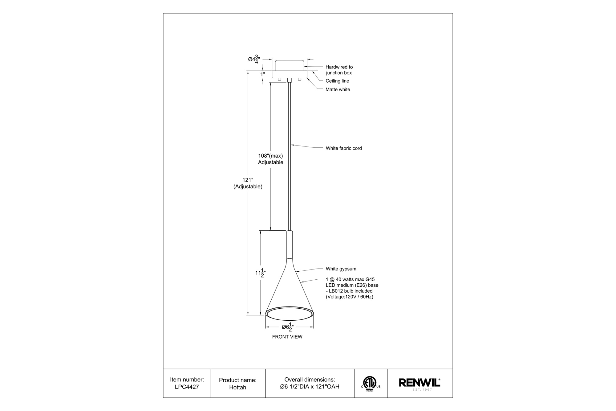 Renwil Hottah Pendant Lighting - Matte White