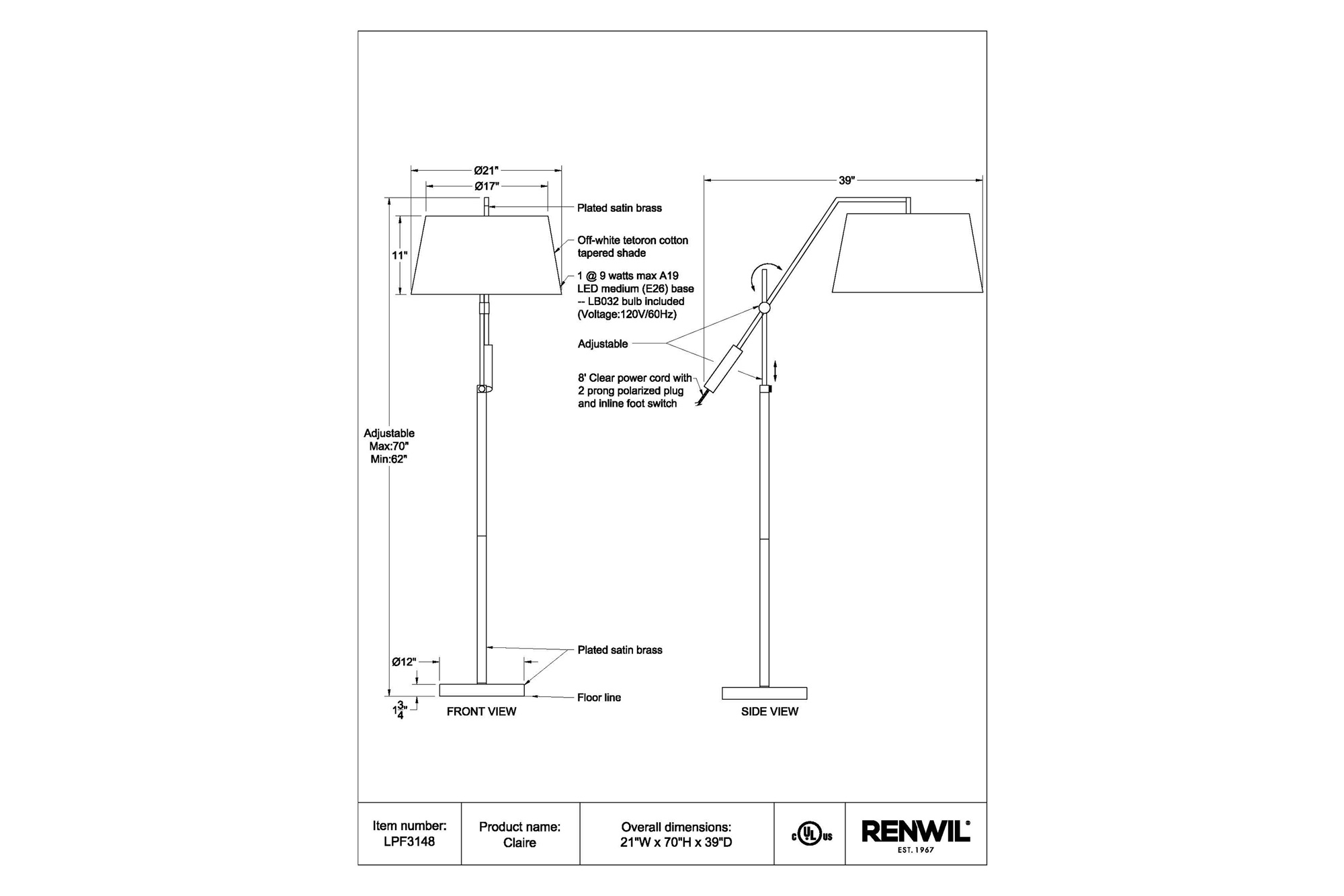 Renwil - Claire Floor Lamp