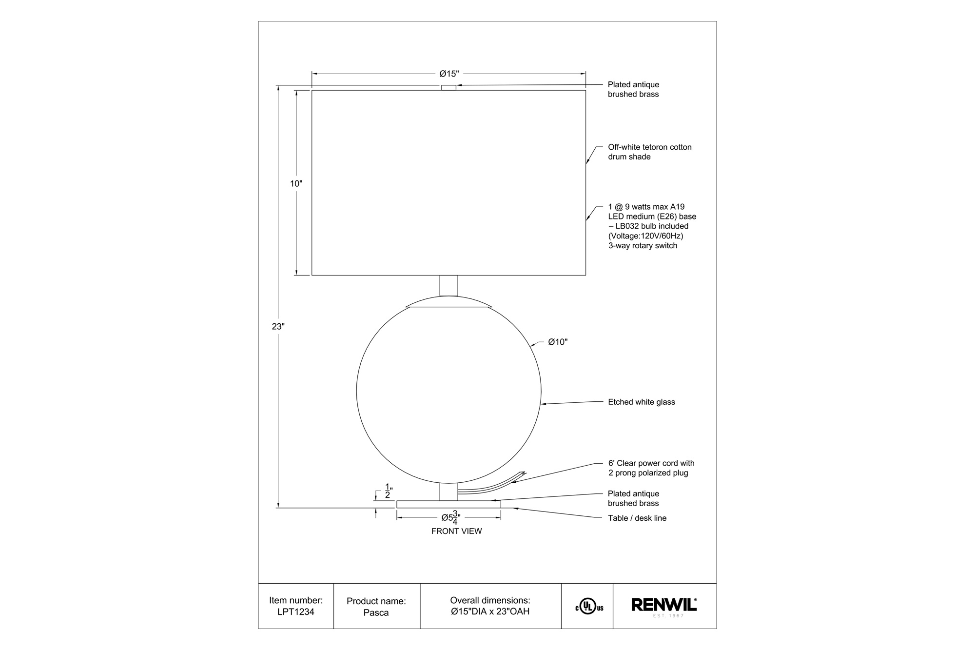 Renwil - Pasca Table Lamp