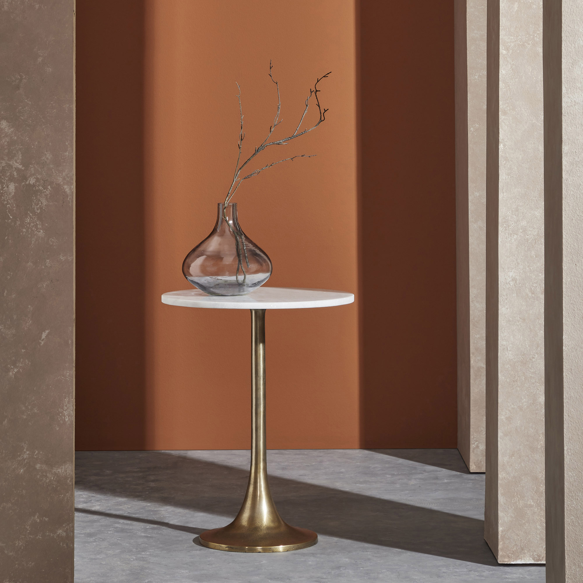 Renwil Amalya Accent Table - White Marble/Antique Brass