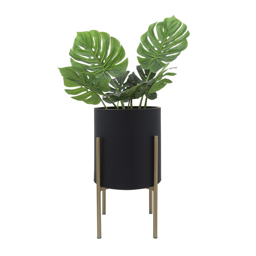 Sagebrook Planters On Metal Stand (Set Of 2) - Black/Gold