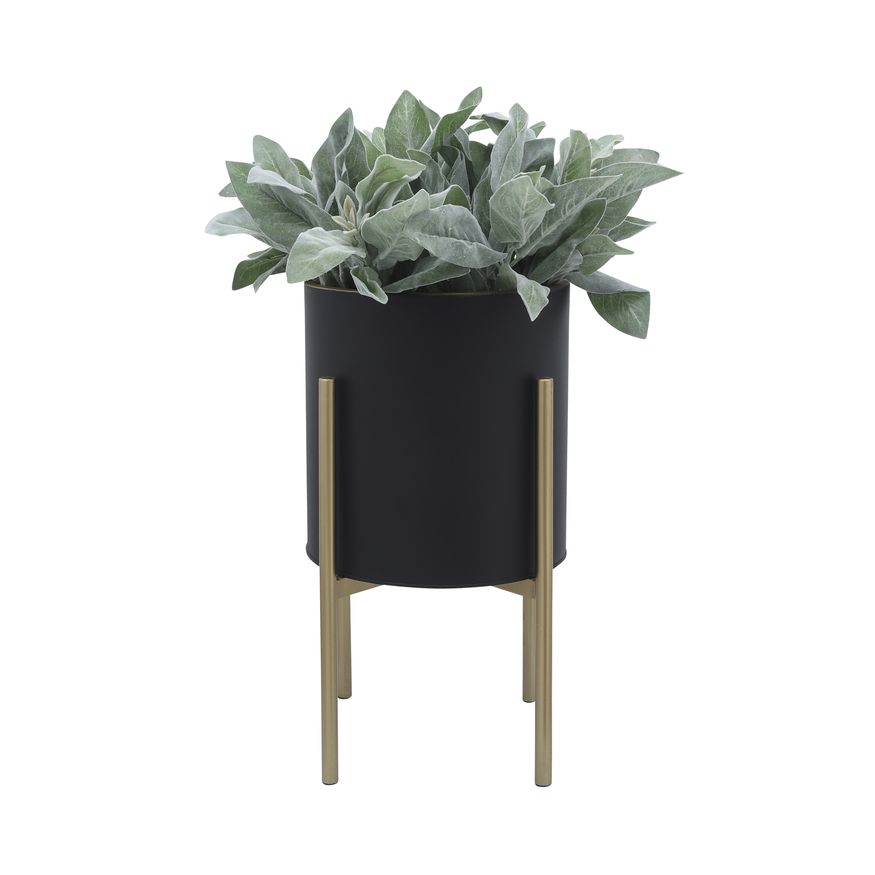 Sagebrook Planters On Metal Stand (Set Of 2) - Black/Gold
