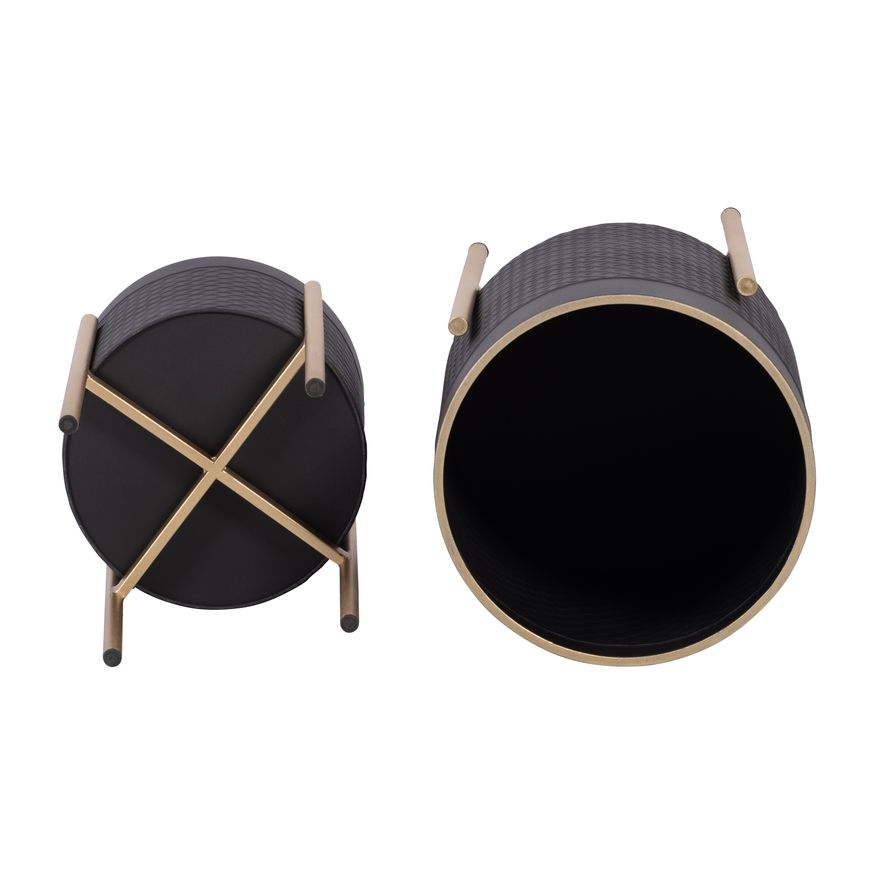 Sagebrook Scales Planters On Metal Stand (Set Of 2) - Black/Gold