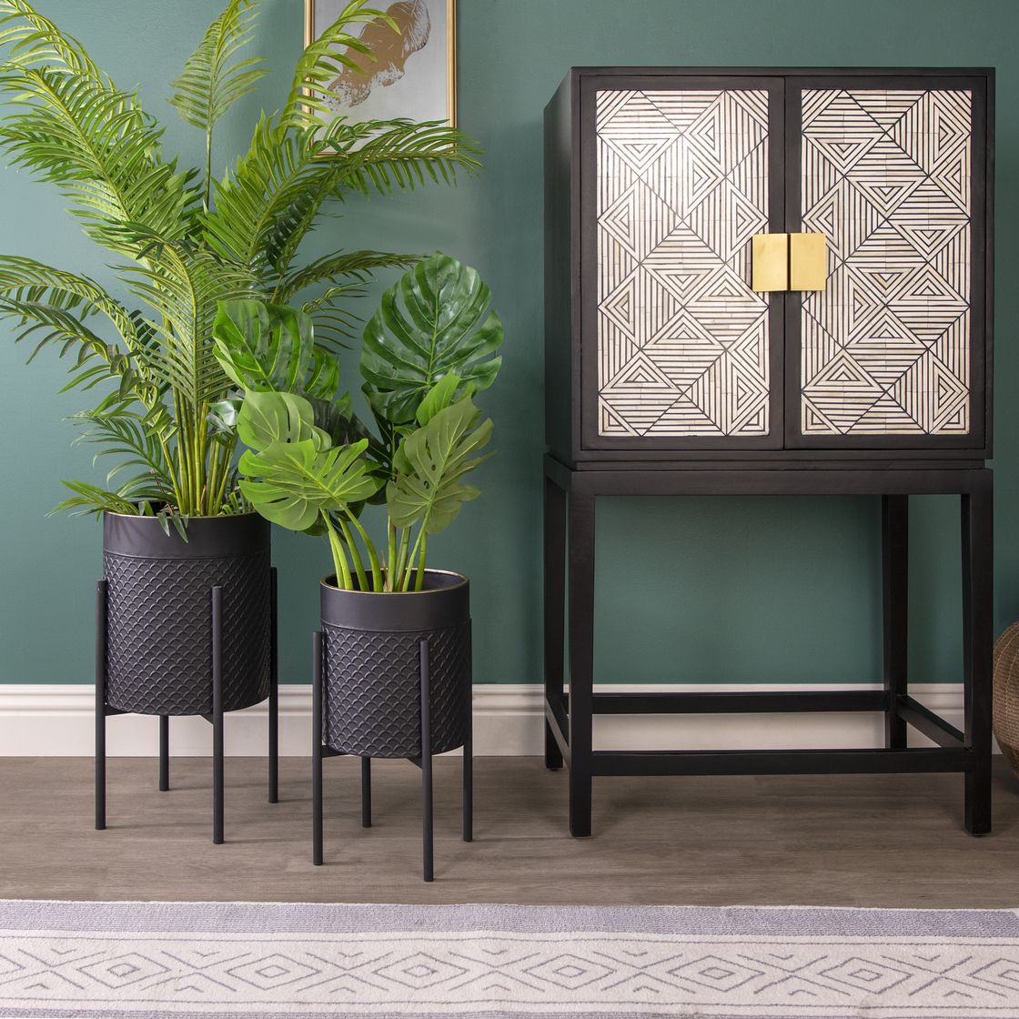Sagebrook Scales Planters On Metal Stand (Set Of 2) - Black/Gold
