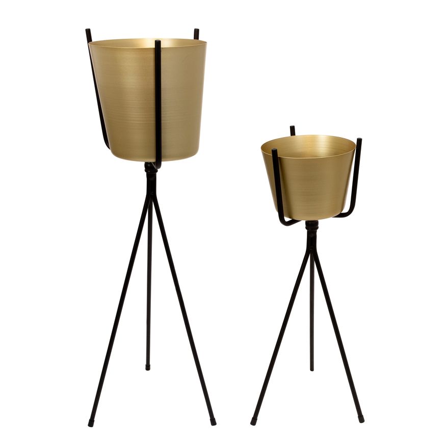 Sagebrook - Gold Metal Planter in Black Tripod