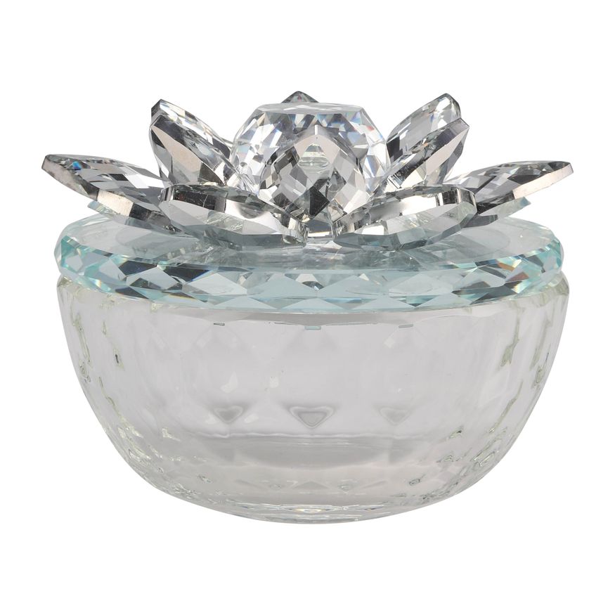 Sagebrook - Glass Trinket Box Clear With Silver Lotus Top