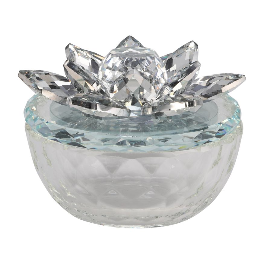 Sagebrook Glass Trinket Box Clear With Silver Lotus Top