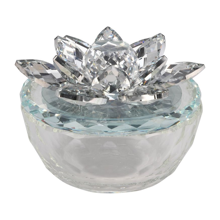 Sagebrook Glass Trinket Box Clear With Silver Lotus Top