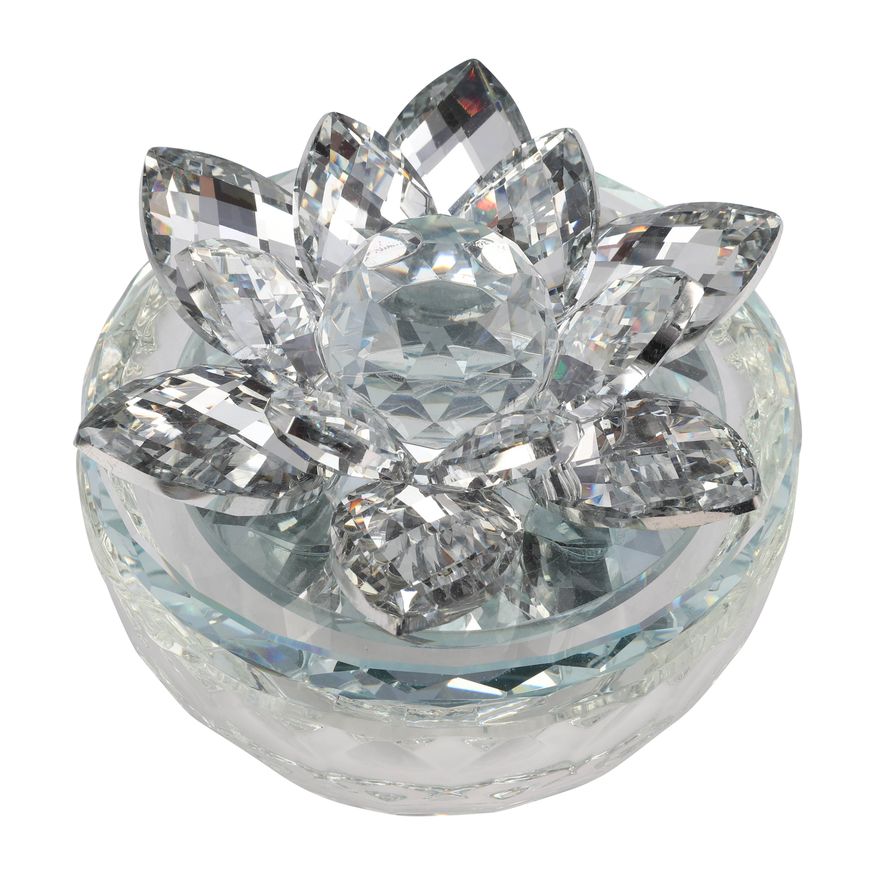 Sagebrook Glass Trinket Box Clear With Silver Lotus Top