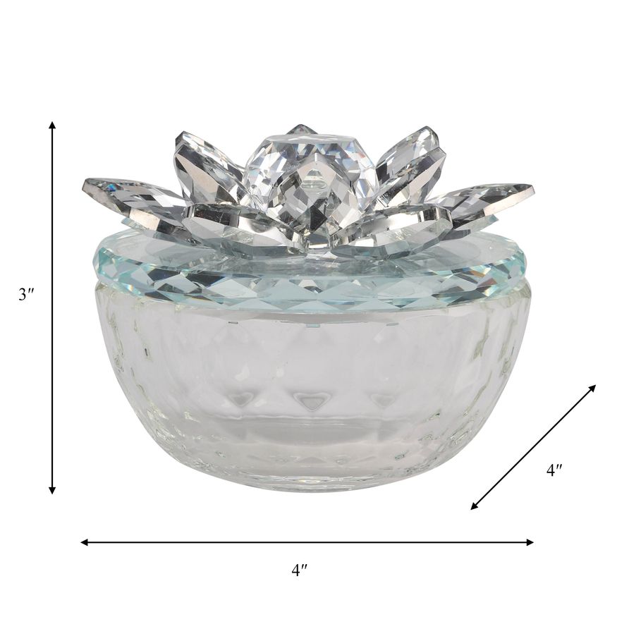 Sagebrook Glass Trinket Box Clear With Silver Lotus Top