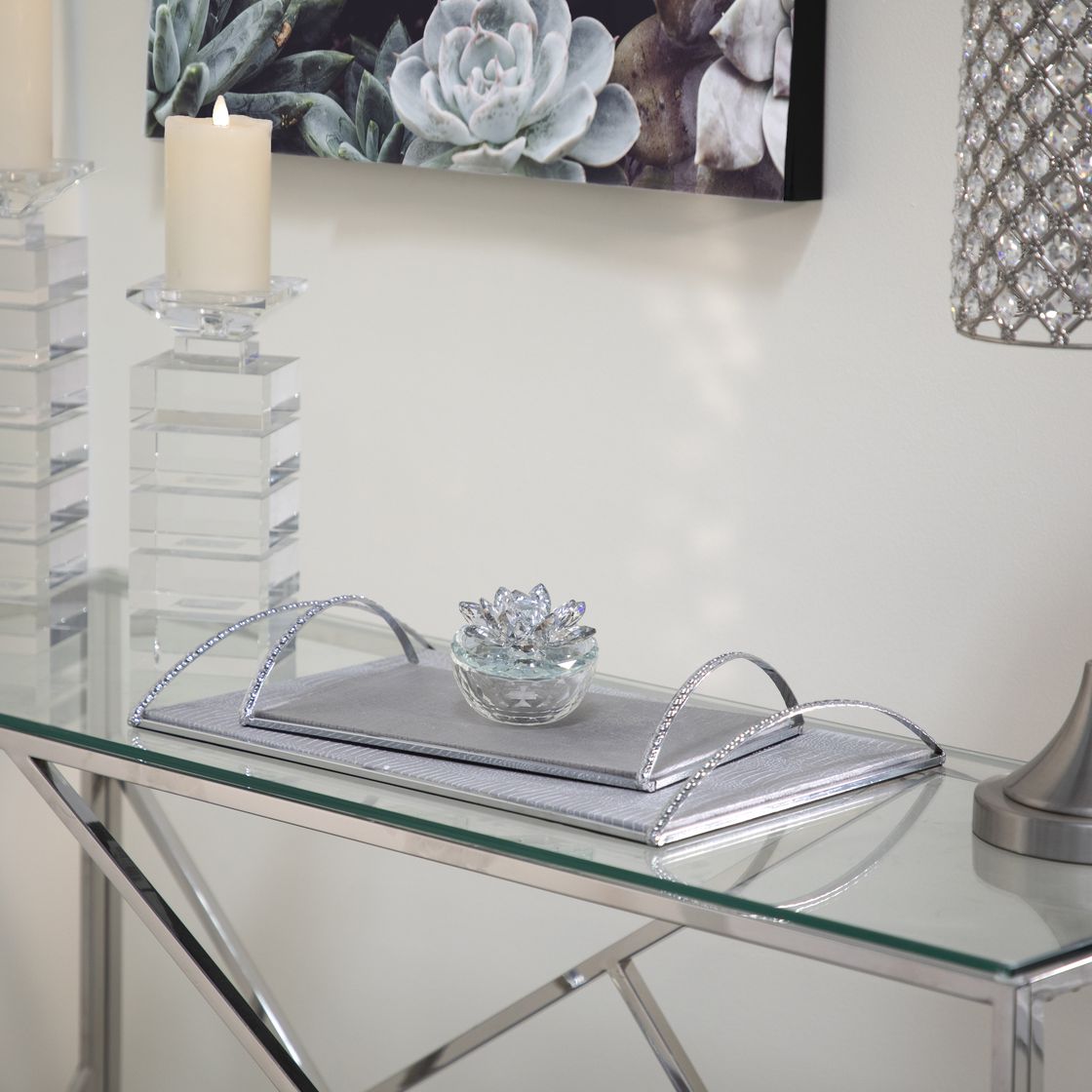 Sagebrook Glass Trinket Box Clear With Silver Lotus Top