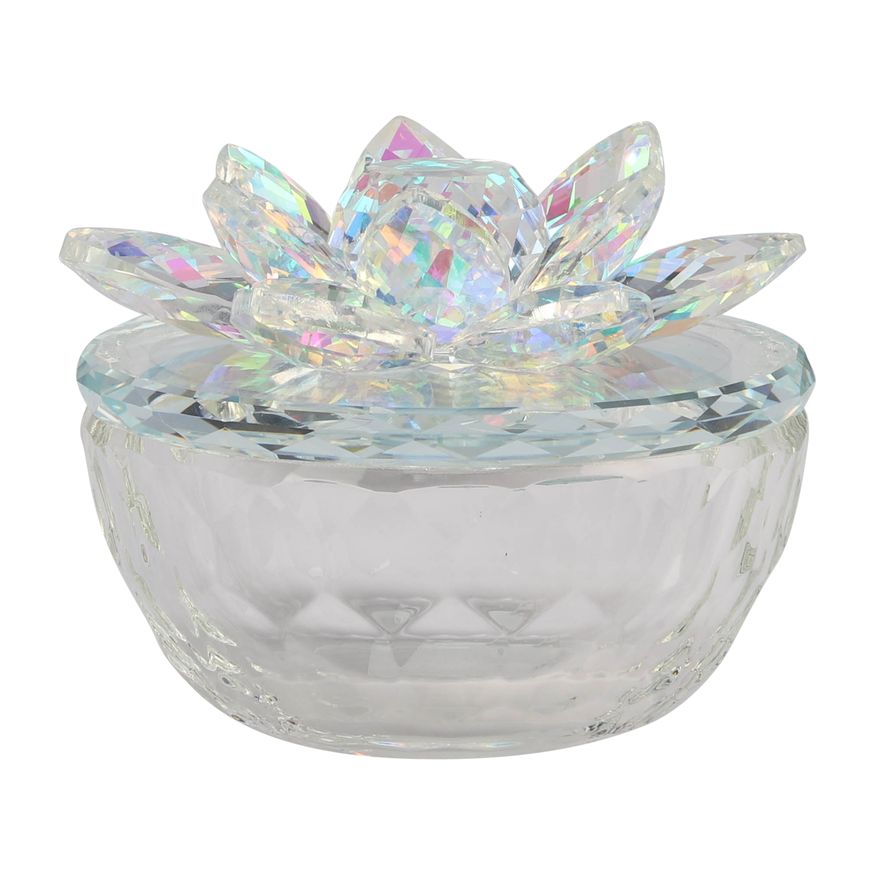Sagebrook - Glass Trinket Box Clear With Silver Lotus Top