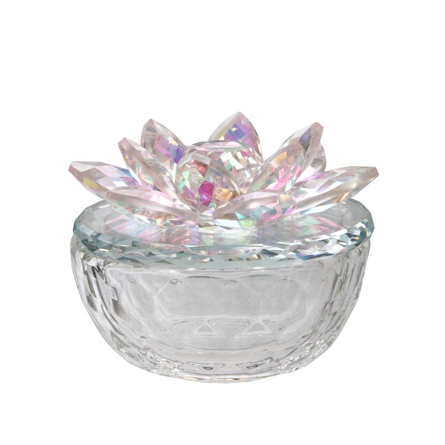 Sagebrook - Glass Trinket Box Clear With Silver Lotus Top