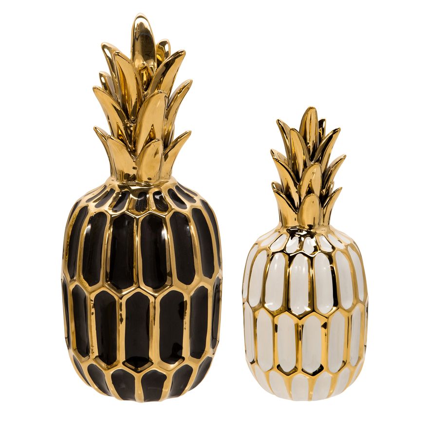 Sagebrook 10" Ceramic Pineapple - White/Gold