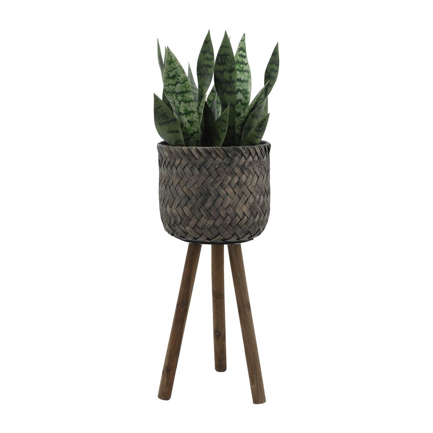 Sagebrook Bamboo Planters On Stands (Set Of 2) - Brown/Black