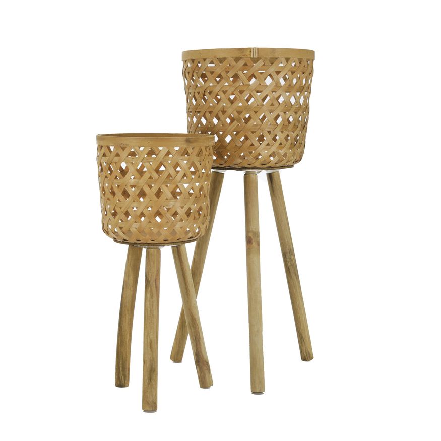 Sagebrook Bamboo Planters On Stands (Set Of 2) - Natural