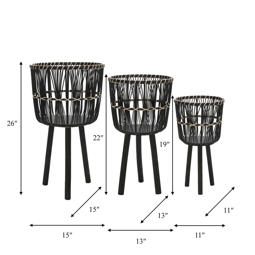 Sagebrook Bamboo Planters (Set Of 3) - Black