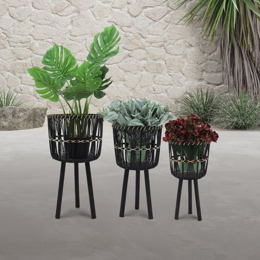 Sagebrook Bamboo Planters (Set Of 3) - Black