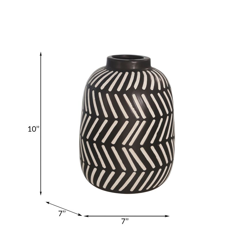 Sagebrook - 10" Ceramic Tribal Vase in Black/White