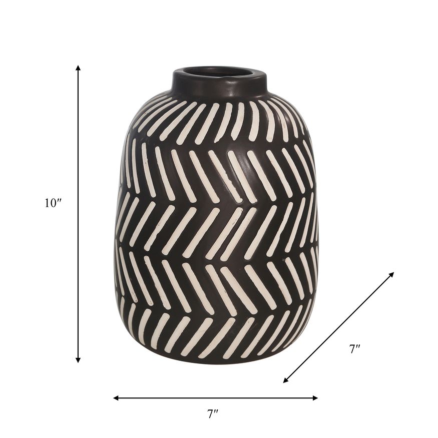 Sagebrook - 10" Ceramic Tribal Vase in Black/White